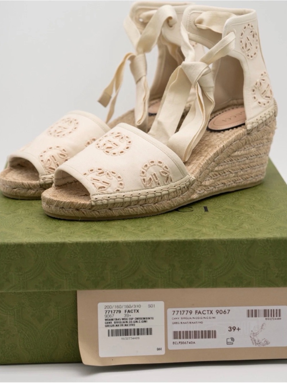 Gucci Espadrille Wedge Sandals with Lace-Up Ankle Tie NWT
